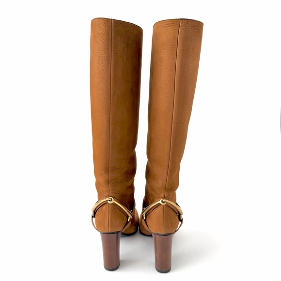 GUCCI | Vintage Brown Nubuck Horsebit Knee High Heel Boots Size 37 - Picture 7 of 16